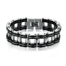 Men Silver Stainless Steel Bracelets Black Rubber Motorcycle Biker Chain Link BraceletSM6