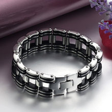 Men Silver Stainless Steel Bracelets Black Rubber Motorcycle Biker Chain Link BraceletSM6