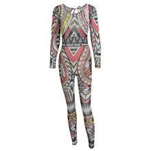Sexy Women Sheer Mesh Jumpsuit Colorful Tattoo Print See-Through Backless Playsuit Strap Back Elastic Bodysuit Red SM6