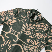 Sexy Women Sheer Mesh Jumpsuit Vintage Tattoo Print Playsuit See-Through Turtle Neck Zip Back Elastic Bodysuit Dark Green XL SM6