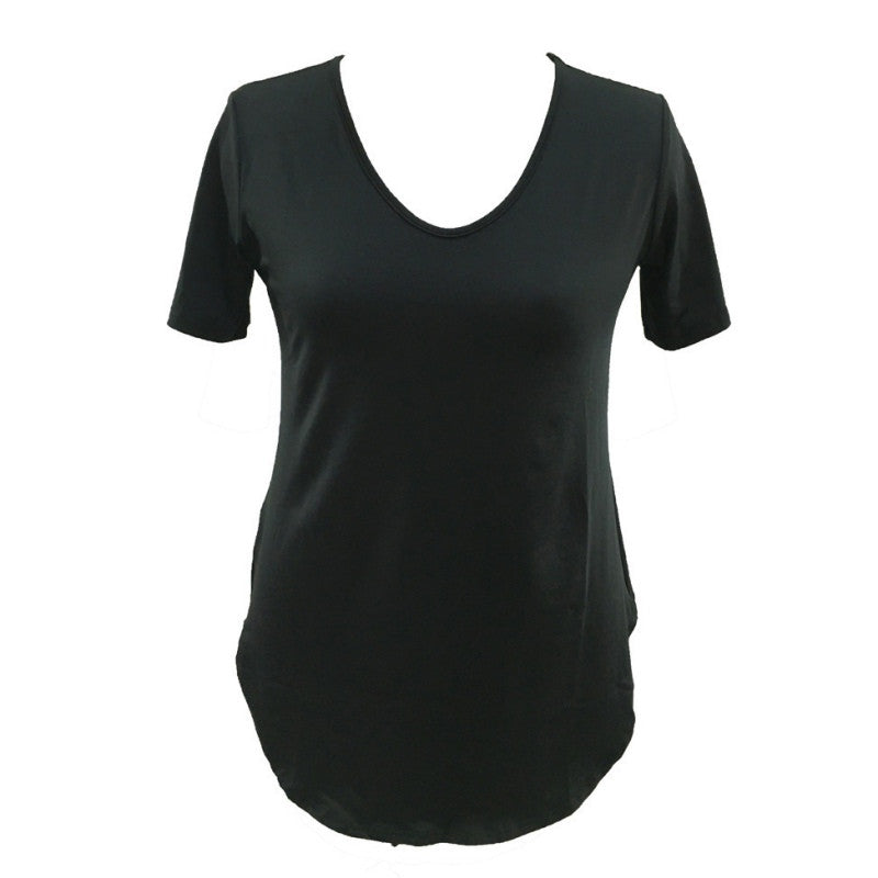 Sexy Women Short Sleeve T-shirt Side Slit Tops Blouse Casual Mini Dress H24 SM6