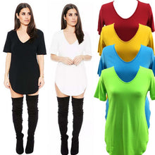 Sexy Women Short Sleeve T-shirt Side Slit Tops Blouse Casual Mini Dress H24 SM6