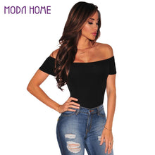 Bodysuit Women Black Short Sleeve Tops Sexy Slash Neck Off Shoulder Jumpsuit Lady Clubwear Catsuit SM6