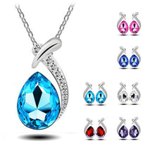 Women Crystal Pendant Chain Necklace Stud Silver Plated Earrings Jewelry Set New SM6