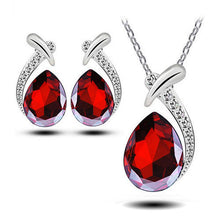 Women Crystal Pendant Chain Necklace Stud Silver Plated Earrings Jewelry Set New SM6