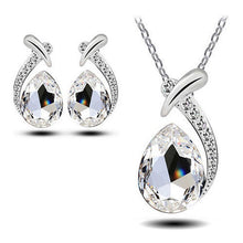 Women Crystal Pendant Chain Necklace Stud Silver Plated Earrings Jewelry Set New SM6