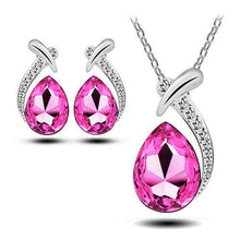 Women Crystal Pendant Chain Necklace Stud Silver Plated Earrings Jewelry Set New SM6