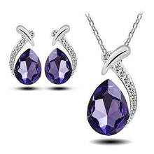 Women Crystal Pendant Chain Necklace Stud Silver Plated Earrings Jewelry Set New SM6