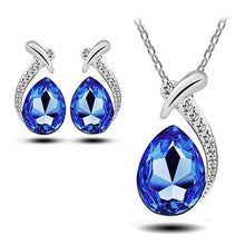 Women Crystal Pendant Chain Necklace Stud Silver Plated Earrings Jewelry Set New SM6