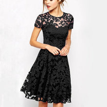 Women Floral Lace Dress Short Sleeve Party Casual Color Blue Red Black Mini Dresses Vestidos SM6