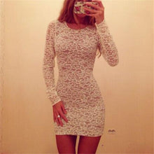 Women Sexy Slim Bodycon Lace Floral Mini Dress Long Sleeve Club Party DressesSM6