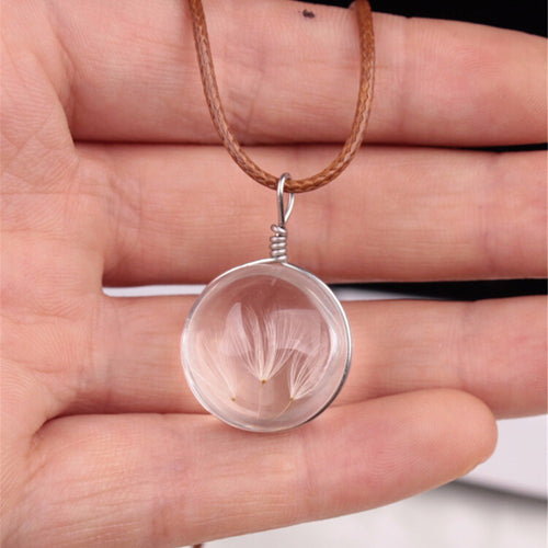 D elion Jewelry Crystal Glass Ball D elion Necklace Long Strip Leather Chain Pendant Necklaces For Women SM6