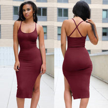 Crisscross Back Knitted  Dress Casual  Spaghetti Strap Sexy Bodycon Midi Dress 3 Colors 61095 SM6