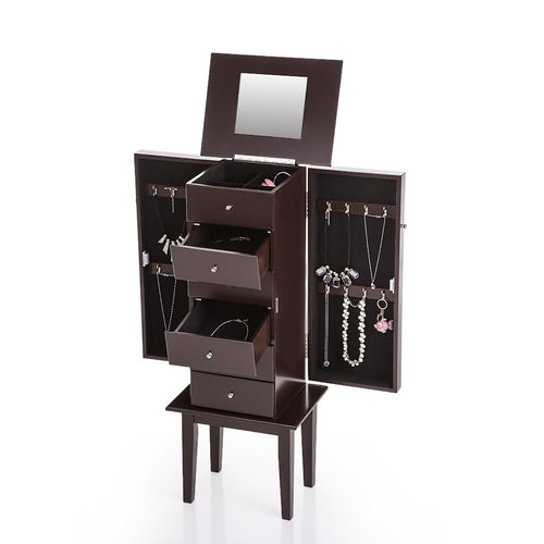 Antique Standing Jewelry Armoire Cabinet Flip-top Mirrored Jewelry Storage Box Boxes Organizer Chest Bedroom Furniture SM6