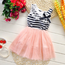 Kids Baby Girls Stripe Lace Tutu Dress Brace Bowknot Ruffle Tulle Baby One-piece Dresses 2-6Years SM6