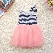 Kids Baby Girls Stripe Lace Tutu Dress Brace Bowknot Ruffle Tulle Baby One-piece Dresses 2-6Years SM6