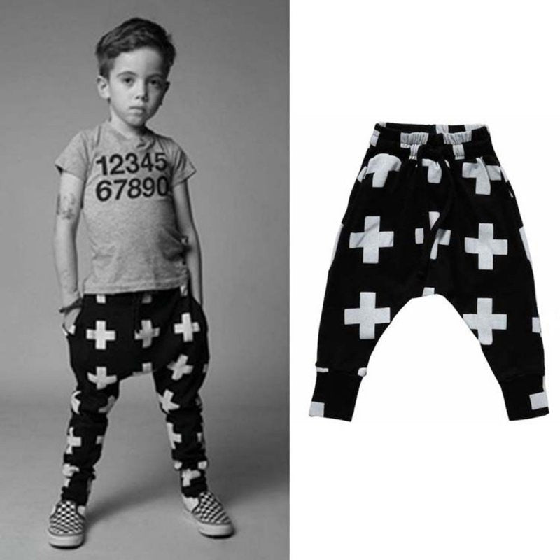 Kids Baby Unisex Cotton Cross Pattern Bottoms Harem Pants Boys Girls Punk Rock Trousers 2-6Years SM6