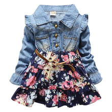Kids Girl Long Sleeve Jeans Flower Dresses Demin Tutu Dress One-piece Y2 SM6