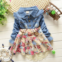 Kids Girl Long Sleeve Jeans Flower Dresses Demin Tutu Dress One-piece Y2 SM6