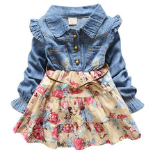 Kids Girl Long Sleeve Jeans Flower Dresses Demin Tutu Dress One-piece Y2 SM6