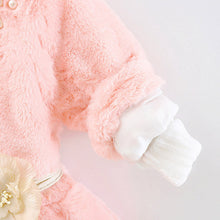 Kids Girls Baby Soft Faux Fur Fleece Warm Flower Belt Jacket Coat OutwearSM6