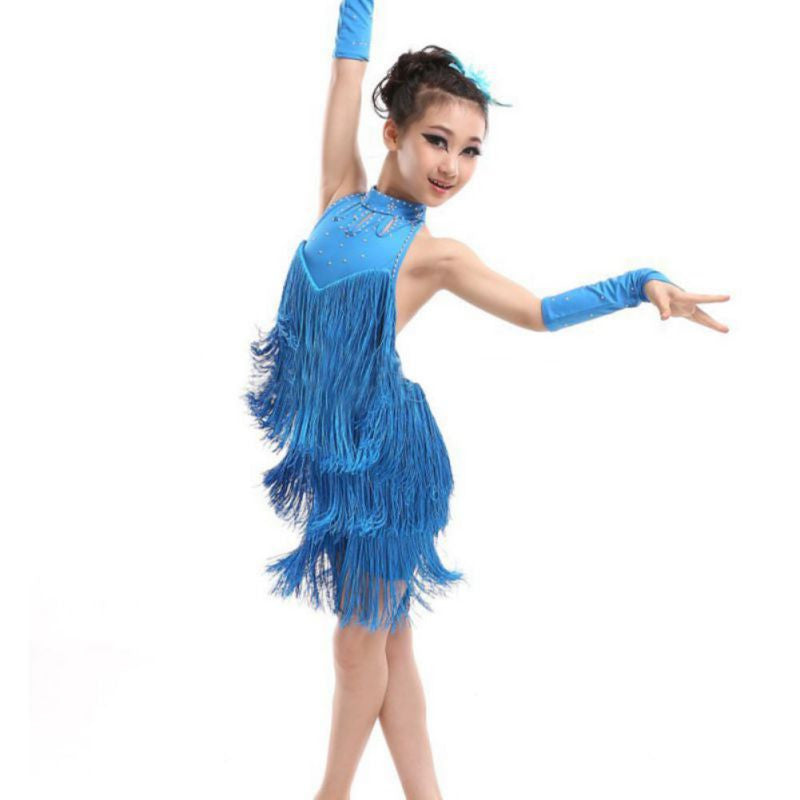 Kids Tasseled Ballroom Latin Salsa Dancewear Girls Party Dance Costume DressSM6