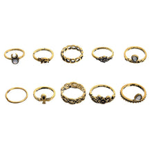 Knuckle Ring Tribal Ethic Hippe Stone Joint Finger Ring Ring Set for Women Moon Flower Elephant Pattern 10pcs Punk Style SM6