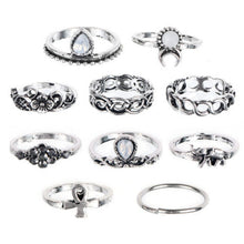 Knuckle Ring Tribal Ethic Hippe Stone Joint Finger Ring Ring Set for Women Moon Flower Elephant Pattern 10pcs Punk Style SM6