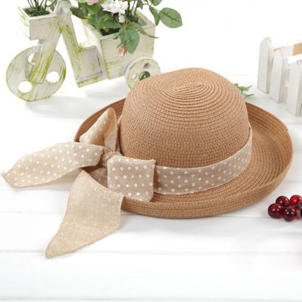 Korea Women Big Bowknot Straw Hat Travel Panama Cap Beach Hat Fedora UV Hats SM6
