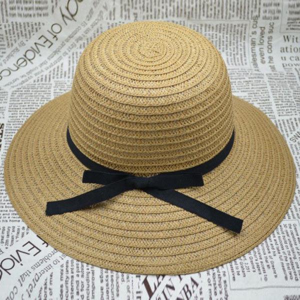 Korea Women Bowknot Large Brim Straw UA Protection Dome Hat Panama Cap Beach Hat SM6