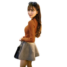 Korean Women Basic Knitted Sweater Striped Turtle Neck Long Sleeve Stretchy Elegant Pullover Top Bodycon Ribbed Knitwear SM6
