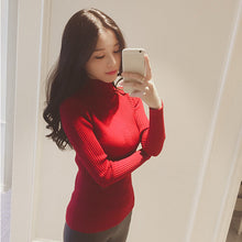 Korean Women Basic Knitted Sweater Striped Turtle Neck Long Sleeve Stretchy Elegant Pullover Top Bodycon Ribbed Knitwear SM6