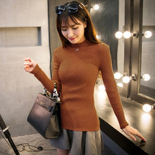 Korean Women Basic Knitted Sweater Striped Turtle Neck Long Sleeve Stretchy Elegant Pullover Top Bodycon Ribbed Knitwear SM6