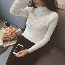 Korean Women Basic Knitted Sweater Striped Turtle Neck Long Sleeve Stretchy Elegant Pullover Top Bodycon Ribbed Knitwear SM6