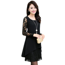 L-5XL Women Large Size Chiffon Lace Dress Irregular Long Sleeve Mini Double Layer Dress Elegant Loose Party Dress BlackBurgundy SM6