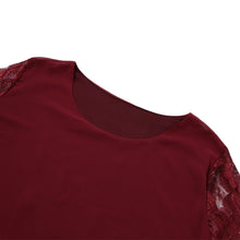L-5XL Women Large Size Chiffon Lace Dress Irregular Long Sleeve Mini Double Layer Dress Elegant Loose Party Dress BlackBurgundy SM6