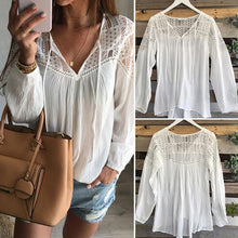 Lace Chiffon Tops Women Long Sleeve Shirt Blusa Feminina Shirt Shirt Tops Casual Solid V Neck  SM6