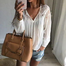 Lace Chiffon Tops Women Long Sleeve Shirt Blusa Feminina Shirt Shirt Tops Casual Solid V Neck  SM6