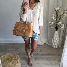 Lace Chiffon Tops Women Long Sleeve Shirt Blusa Feminina Shirt Shirt Tops Casual Solid V Neck  SM6