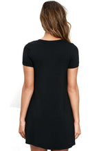 Lace-Up Neck Swing  Dress Casual With Short Sleeves For T Shirt Dress Short V-Neck Skater Mini Dress 22671 SM6