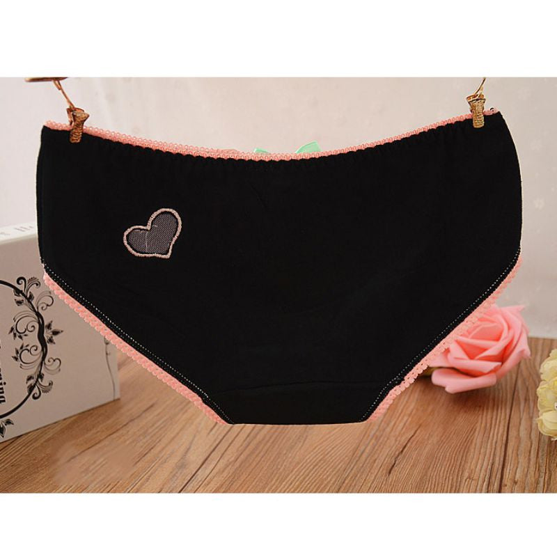 Ladies Cute Heart Shaped Panties Lovely Sexy Hollow Out Pink Underwear Women Low Waist Panties Cotton Briefs PY3 SM6