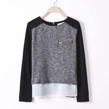 Lady Solid Chiffon Splicing Knit Sweater Women Long Sleeves Blouse Pullover Tops SM6