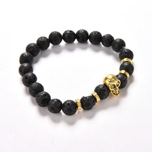 Lava Rock 8mm Bead Bracelet  Natural Stone Golden Skull Men's Beaded Bracelet SM6
