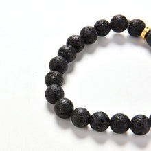Lava Rock 8mm Bead Bracelet  Natural Stone Golden Skull Men's Beaded Bracelet SM6