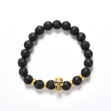 Lava Rock 8mm Bead Bracelet  Natural Stone Golden Skull Men's Beaded Bracelet SM6