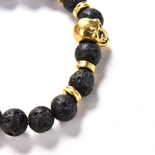 Lava Rock 8mm Bead Bracelet  Natural Stone Golden Skull Men's Beaded Bracelet SM6