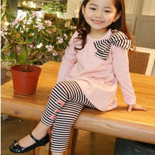 Lovely Girls Clothing Sets Long Sleeve Shirts Bow Striped Leggings Pajama Suit Sets 3-8 Y SM6