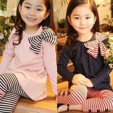 Lovely Girls Clothing Sets Long Sleeve Shirts Bow Striped Leggings Pajama Suit Sets 3-8 Y SM6