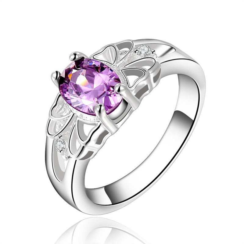 Luxury elegant amethyst Silver Rings Jewelry Crystal Beautiful flowers ring women lady cute nice beat wild  SM6