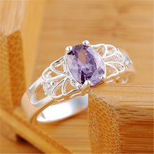 Luxury elegant amethyst Silver Rings Jewelry Crystal Beautiful flowers ring women lady cute nice beat wild  SM6